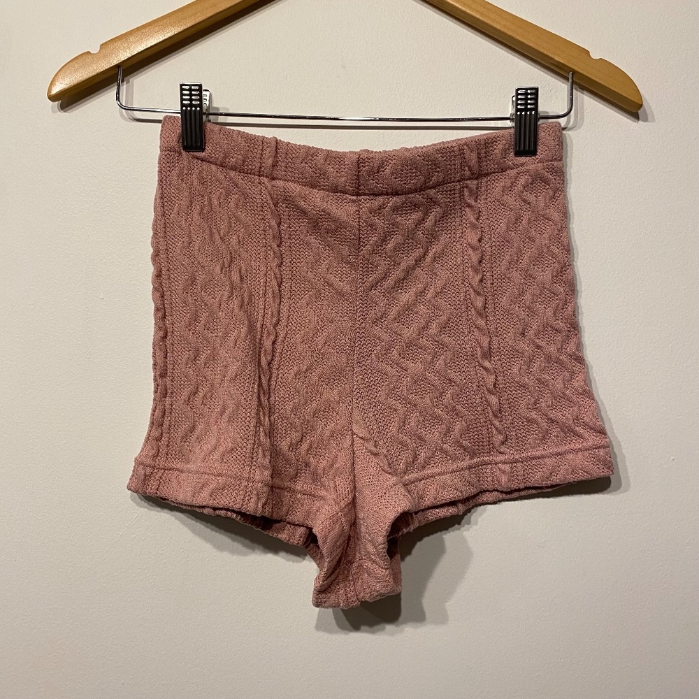 Anthropologie Light Pink Cableknit High Rise Coquette Sleep Shorts Size Small